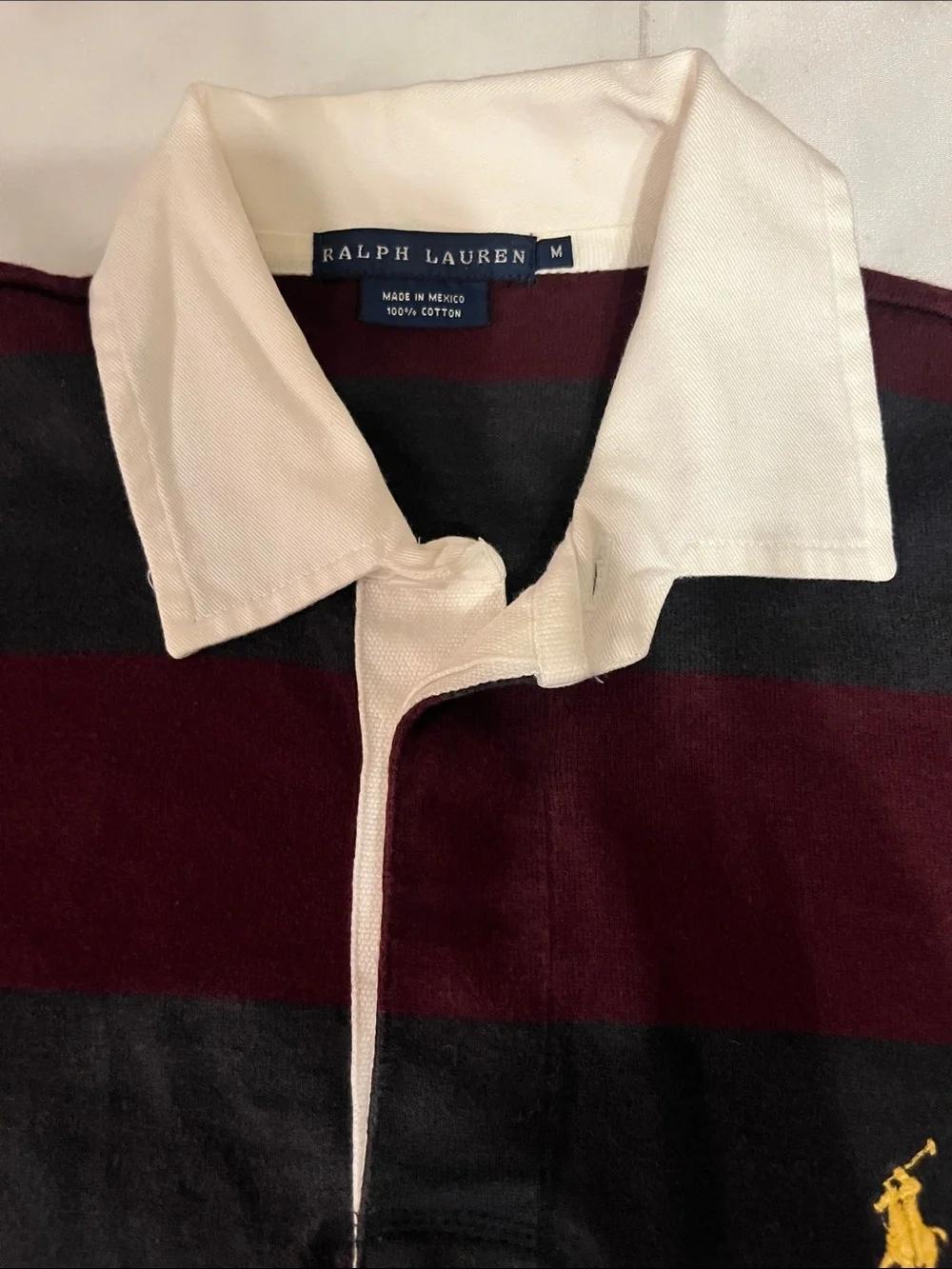 Ralph Lauren Kids Burgundy and Charcoal Striped Rugby Polo with Cream Collar